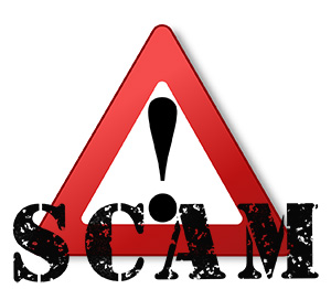 Red triangle with SCAM in black bold font to warn of Freehold duct service scams